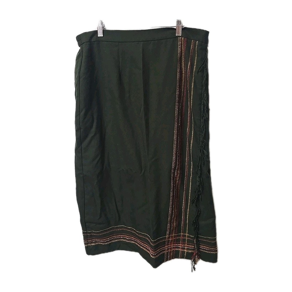 Requirements Woman Green Striped Fringe Midi Skirt 16W Plus Sz Boho Western Vtg